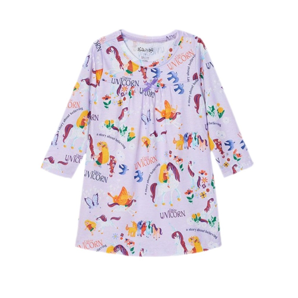 BOOKS TO BED Girls Uni The Unicorn Long Sleeve Flannel Nightgown - 8
